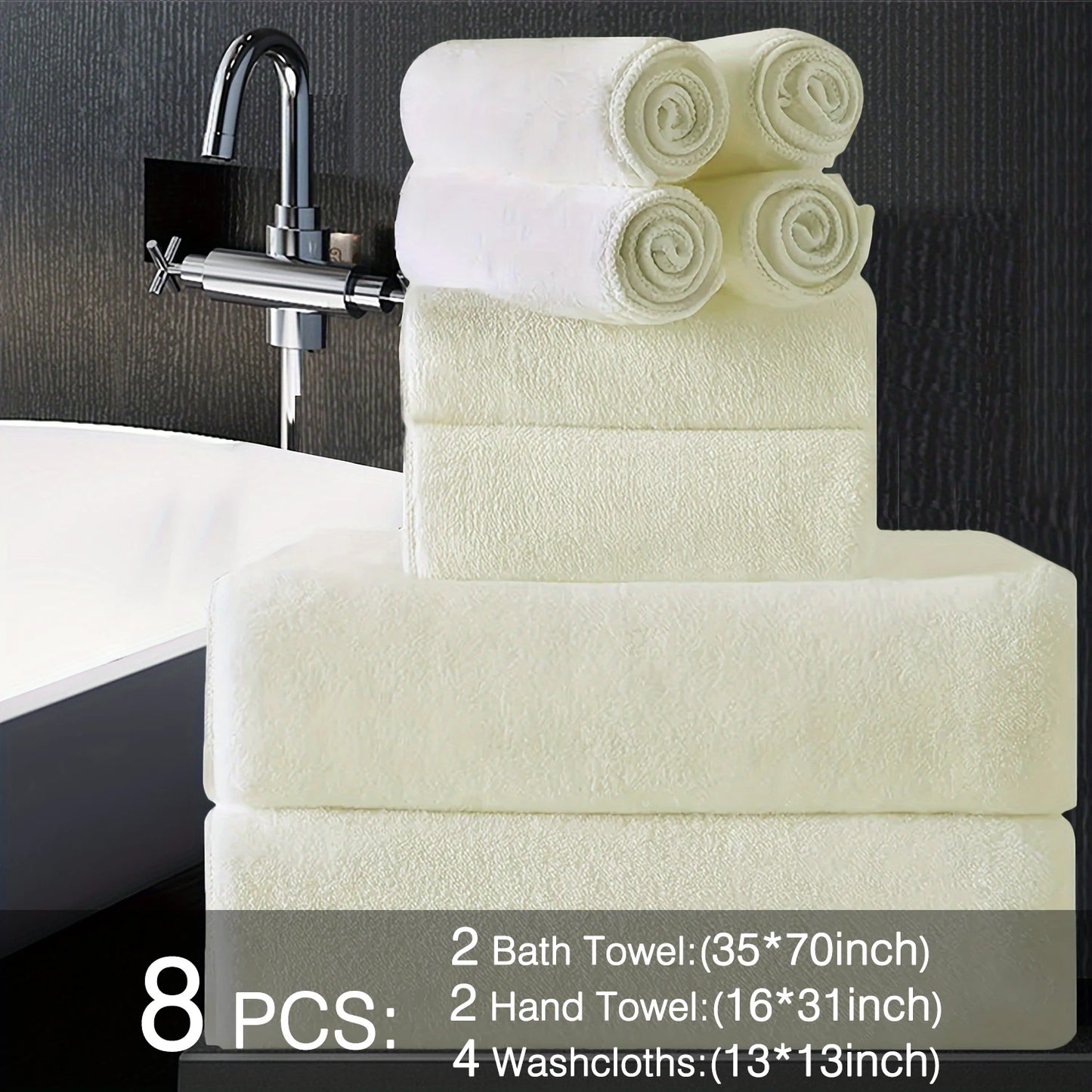 8pcs Oversized Bath Towels Set 35" x 70"- Includes 2 Large Bath Sheet & 4 Hand Towels & 4 Washcloths,Soft Absorbent & Quick Dry