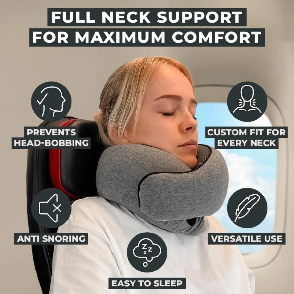 XIUWO Ergonomic Memory Foam Neck Pillow For Travel And Home