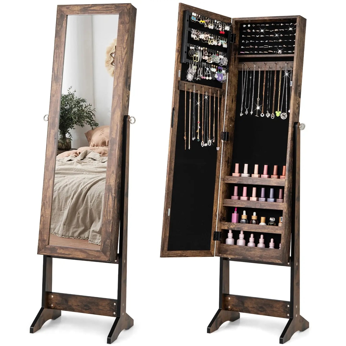 Jewelry Armoire With Full Length Mirror Standing Cabinet Organizer