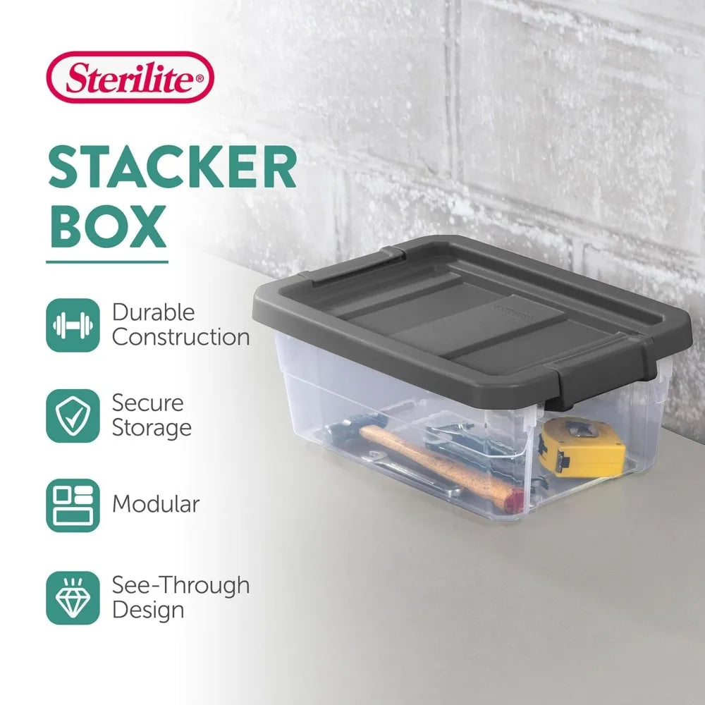 Sterilite Clear Stackable Plastic Storage Bins With Latching Lids