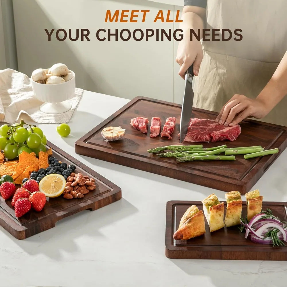 Walnut Wood Cutting Board Set, Double-Sided With Handles