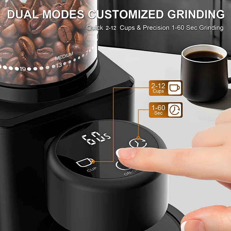 KIRAINAFLY Automatic Conical Burr Coffee Grinder Touchscreen