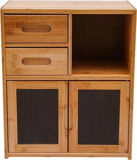 Bathrena Bamboo Kitchen Pantry Cabinet, Bread Box for Countertop, 2-Drawer Storage