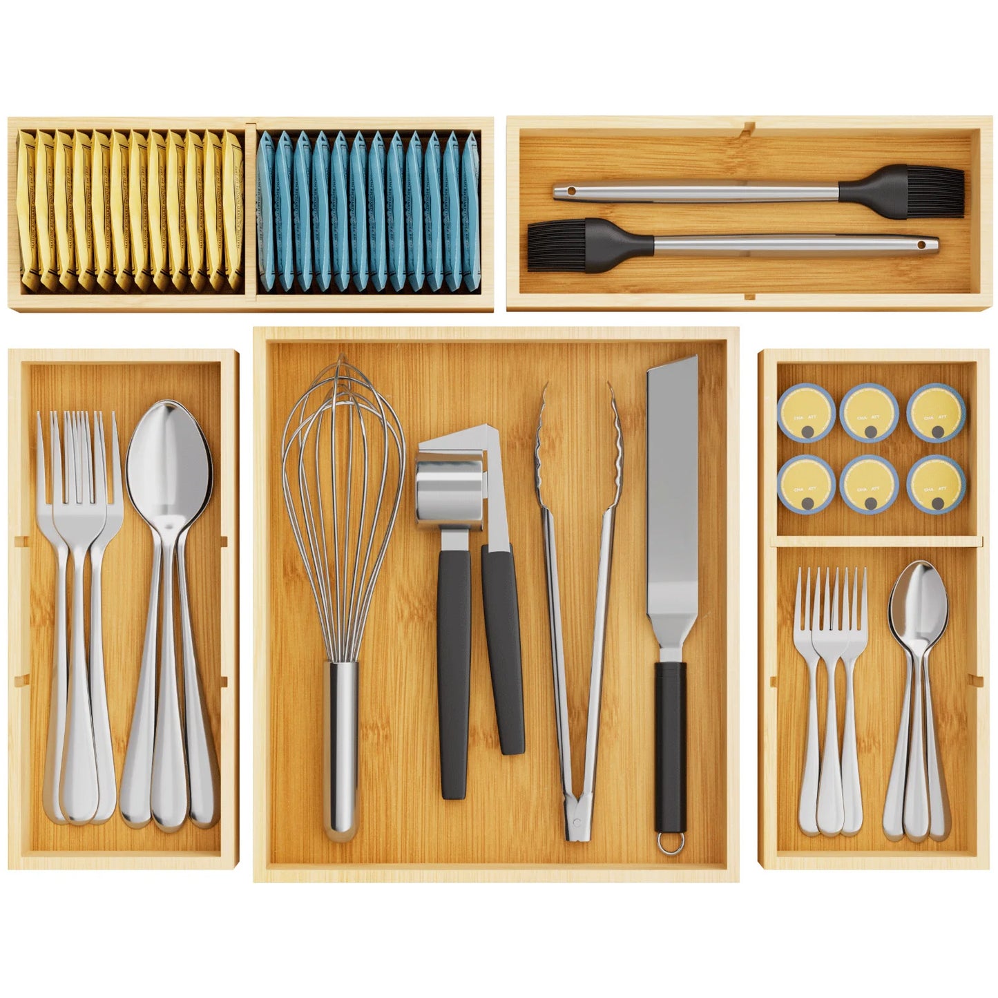 Bamboo Drawer Dividers And Organizers For Utensils Silverware Makeup