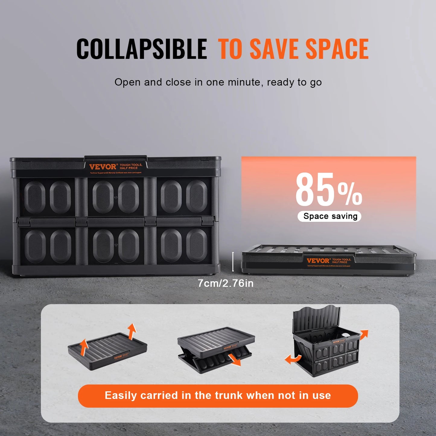 3-Piece Collapsible Storage Bins With Lids 45L 65L