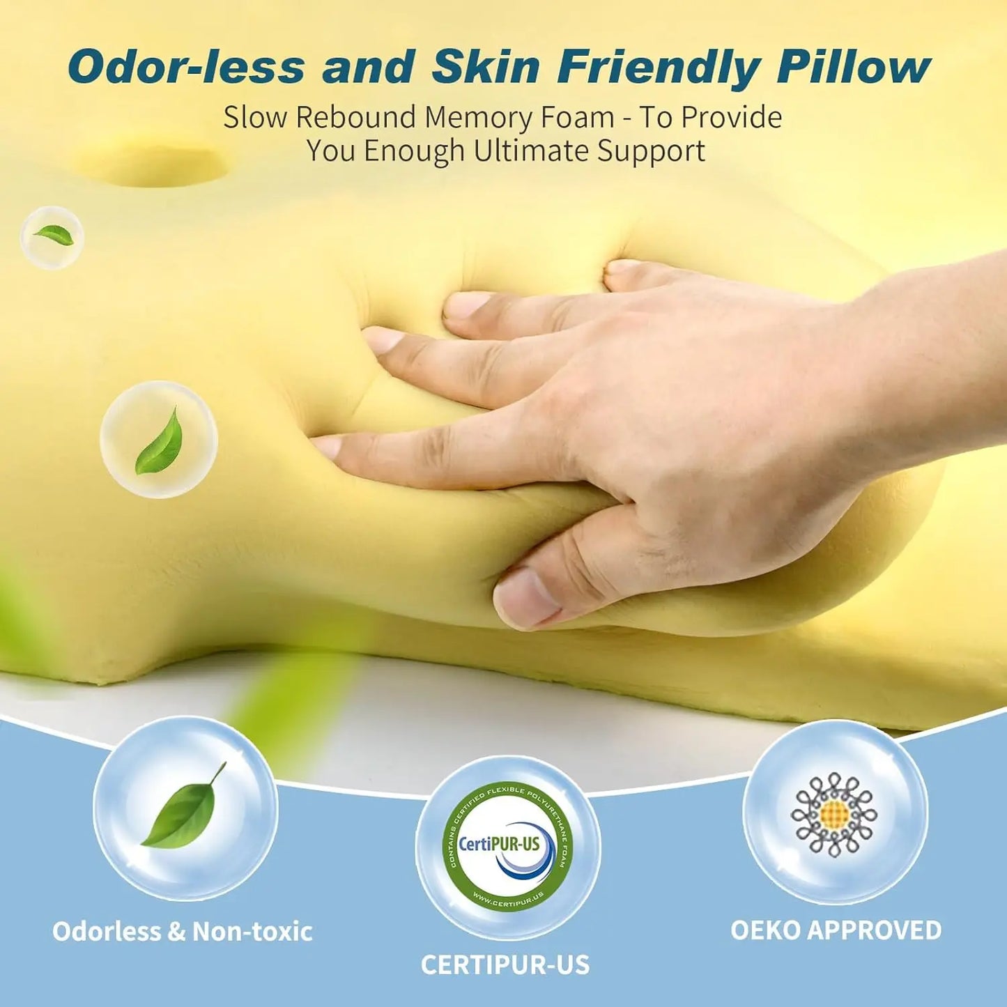 Cooling Ergonomic Cervical Neck Pillow With Memory Foam And Pillowcase