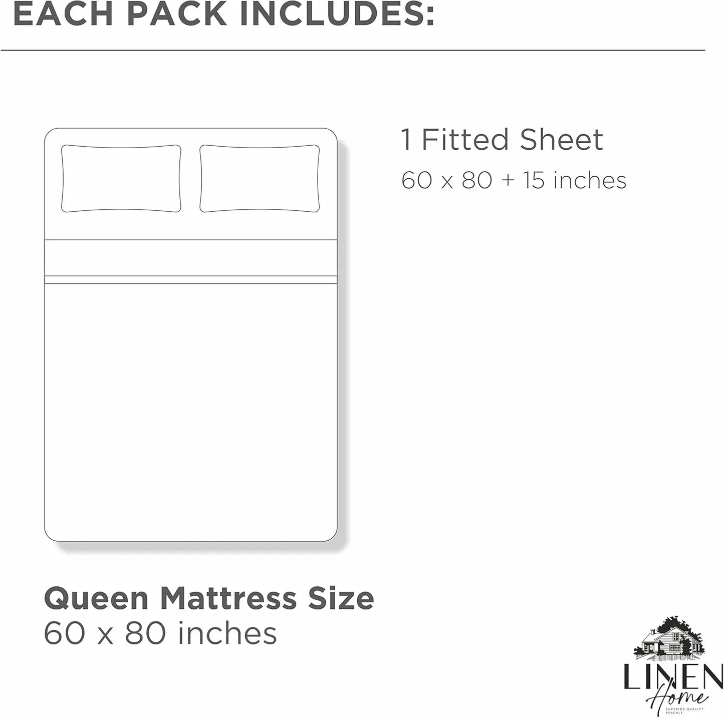 Queen Size White 100% Cotton Percale Weave Fitted Sheet, Deep Pocket Fits Mattress Up to 16", Crisp and Cool Bed Linen