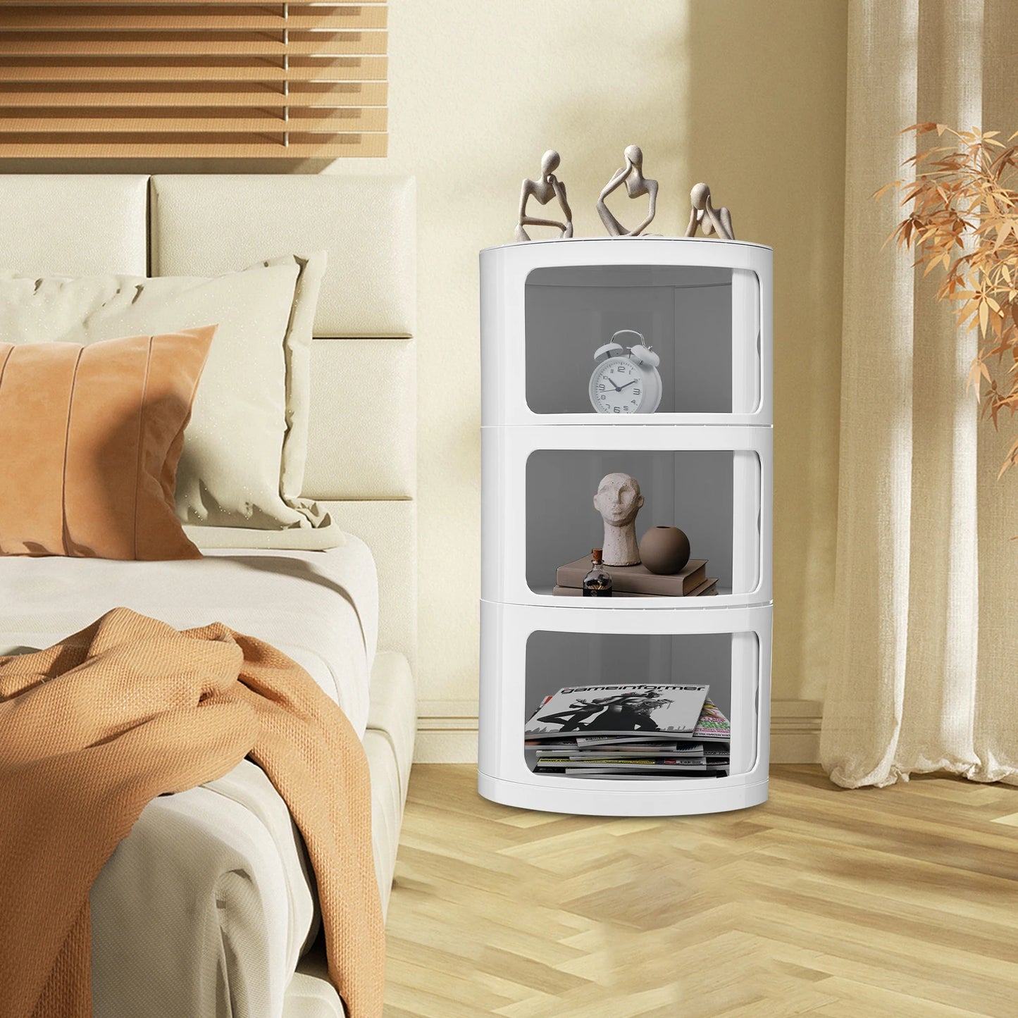 Round Bedside Cabinet With Three Drawers For Living Room