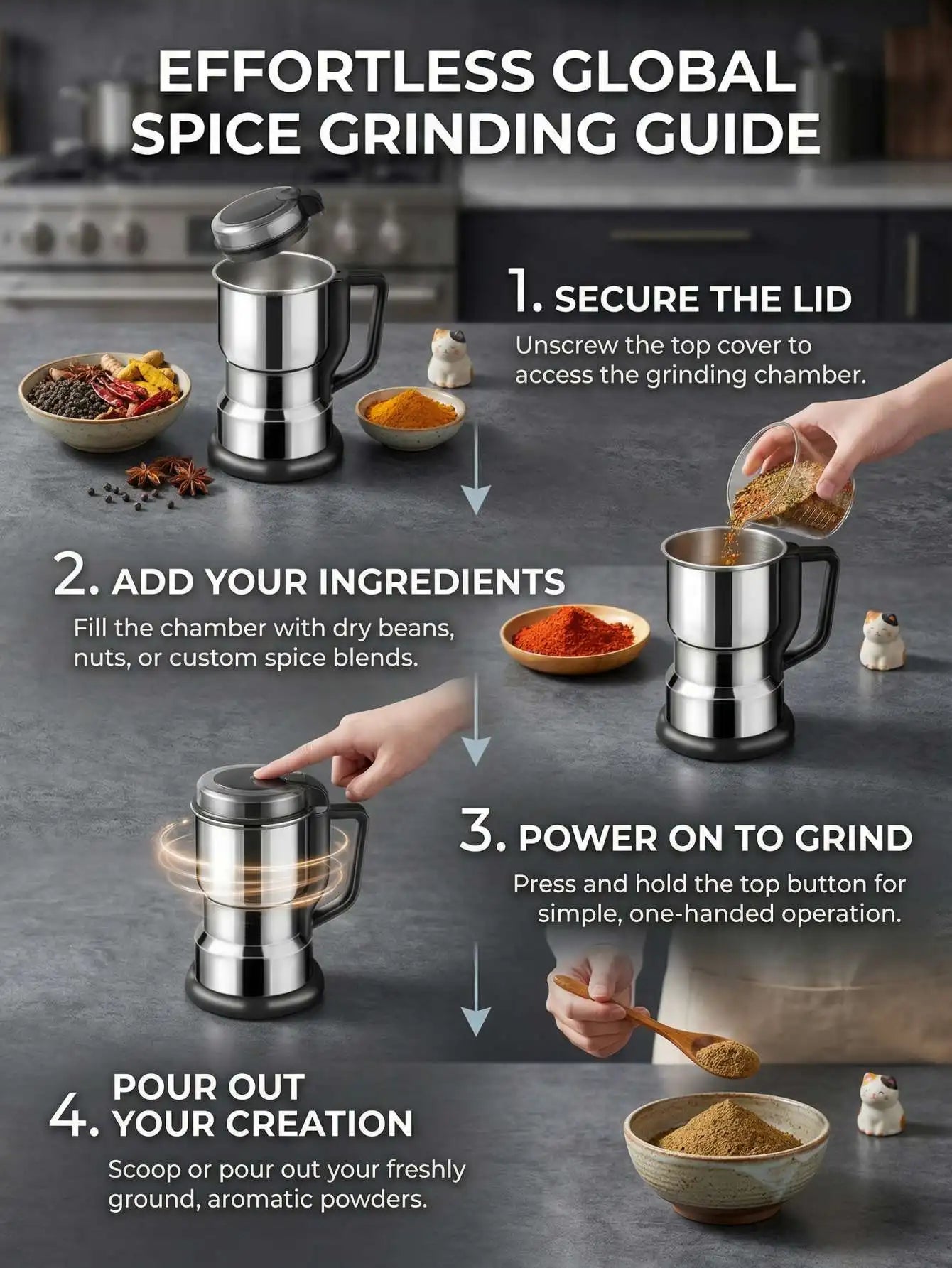 Multi-Functional Electric Grinder For Coffee Spices And Grains