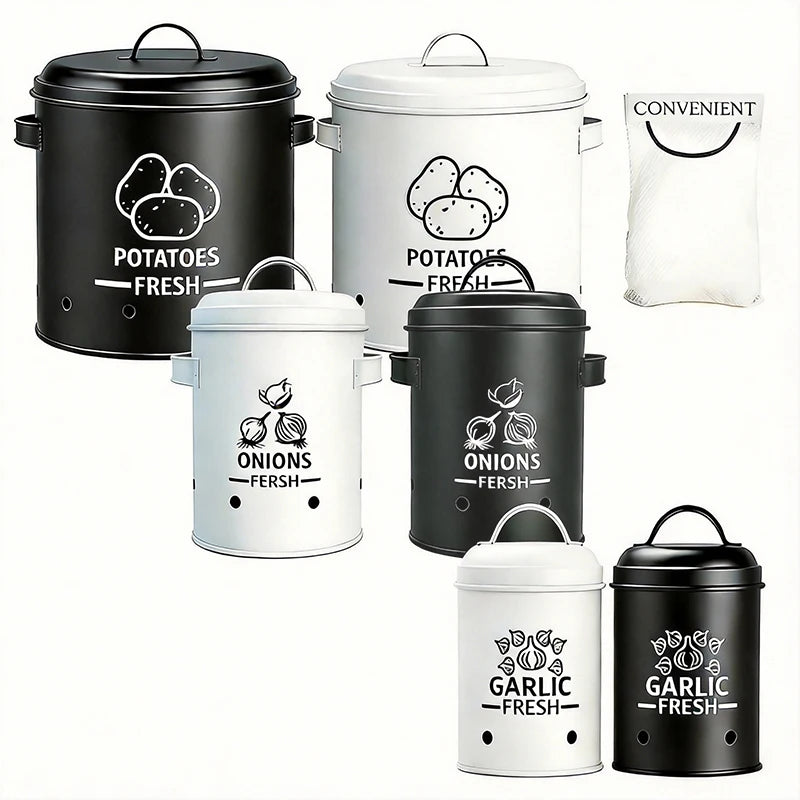 Metal Potato Onion Garlic Storage Containers With Secure Airflow Lids