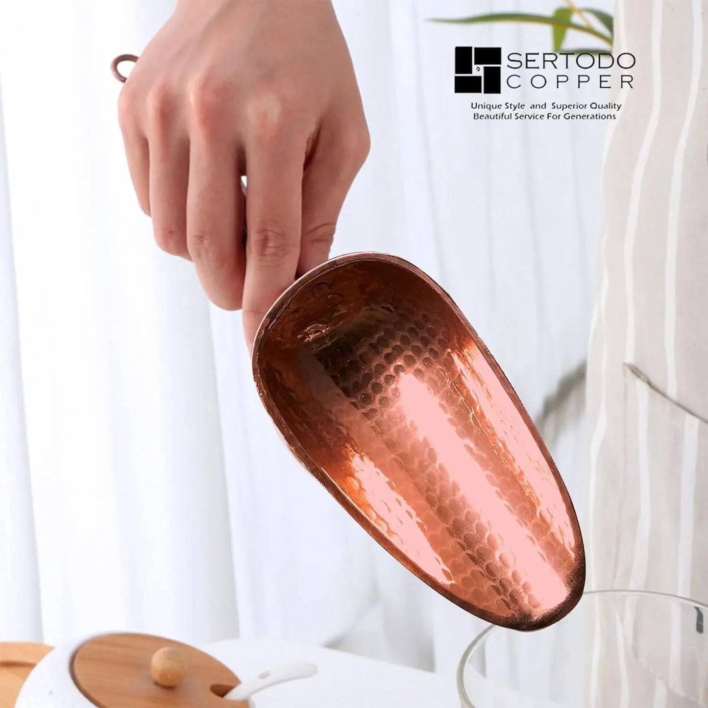 Pure Copper Hammered Scoop For Kitchen Utensils And Dry Goods
