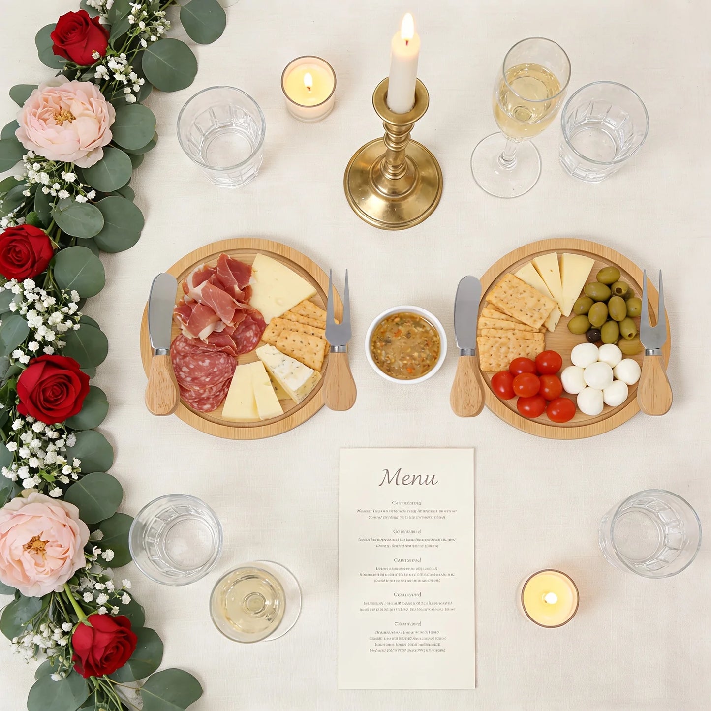 Bamboo Circular Cheese Board Set With Knife And Fork