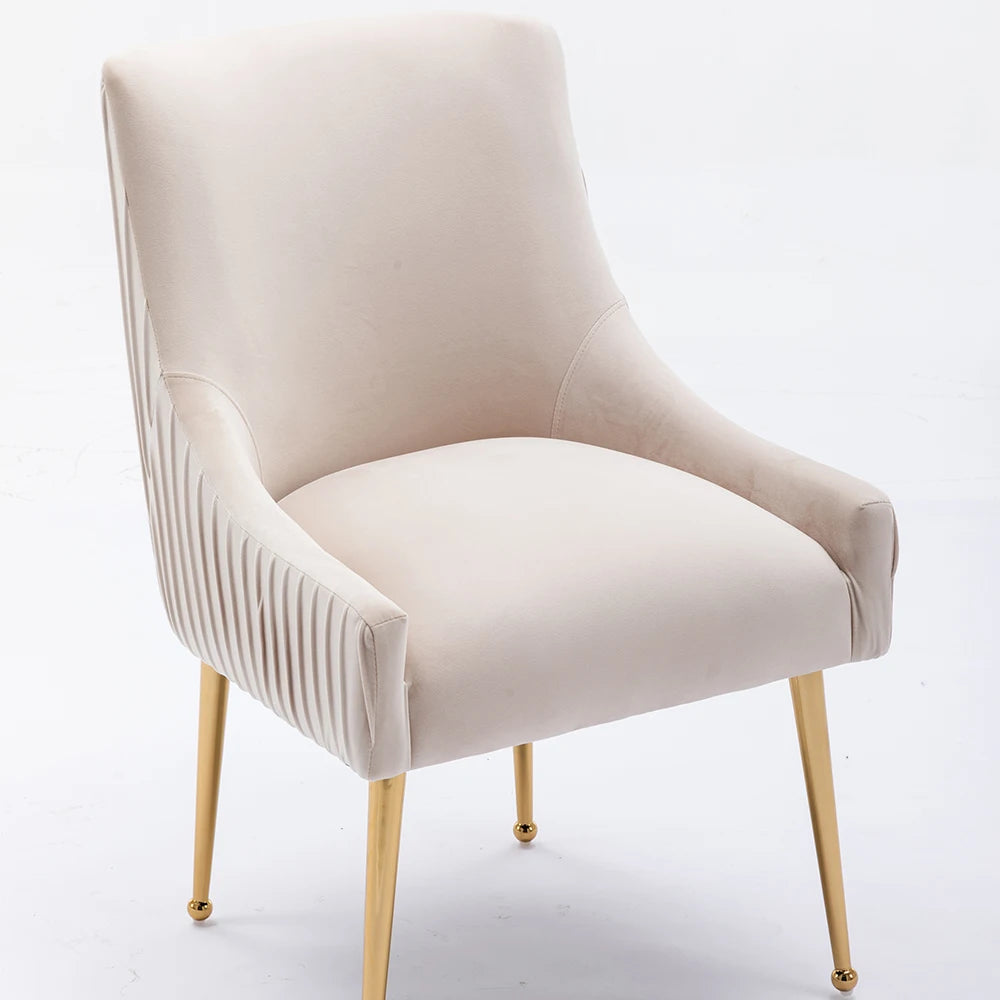 SEYNAR Modern Glam Boucle Pleated Velvet Dining Chair or Vanity Chair Set of 4 with Rear Handle