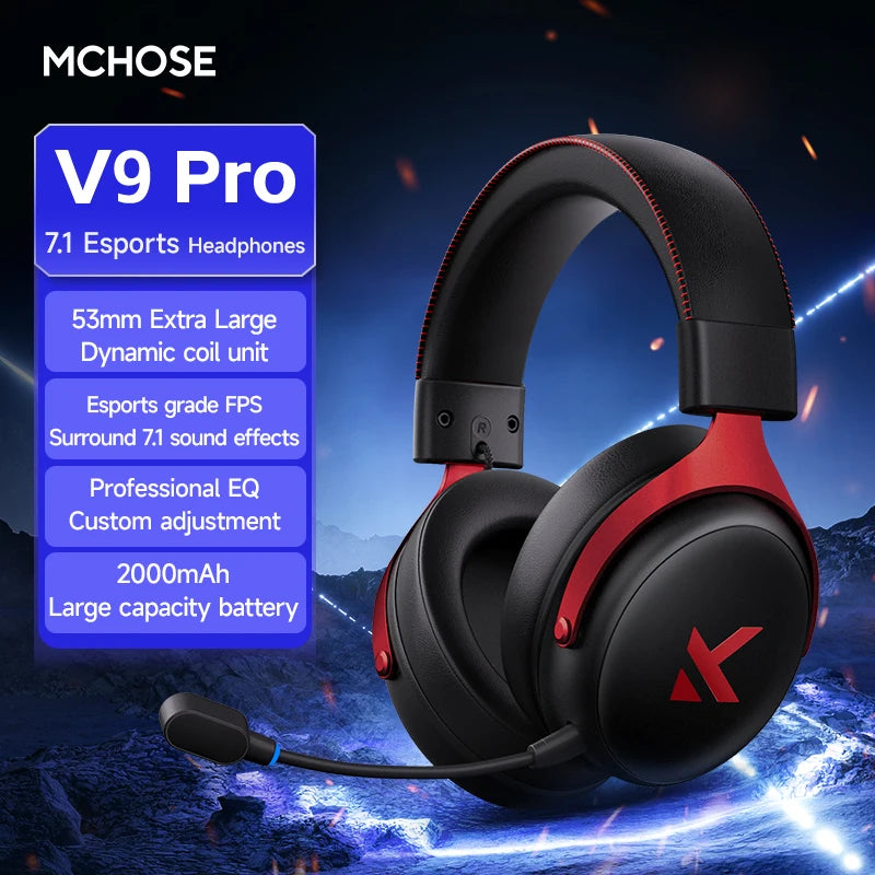 MCHOSE V9 Pro Wireless Gaming Headset Surround Sound Lightweight