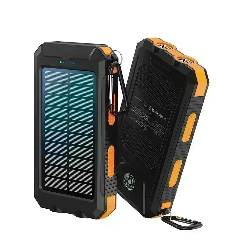 Solar Power Bank 10000mAh Fast Charging Dual USB IP65 Waterproof Shockproof External Charger