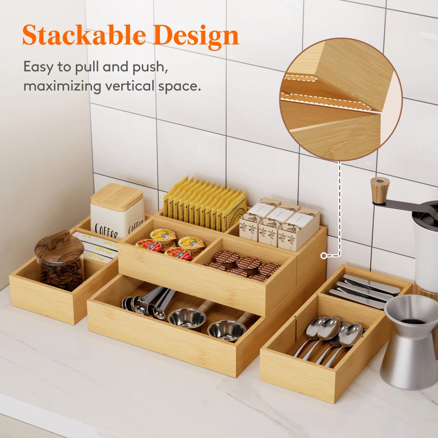 Bamboo Drawer Dividers And Organizers For Utensils Silverware Makeup