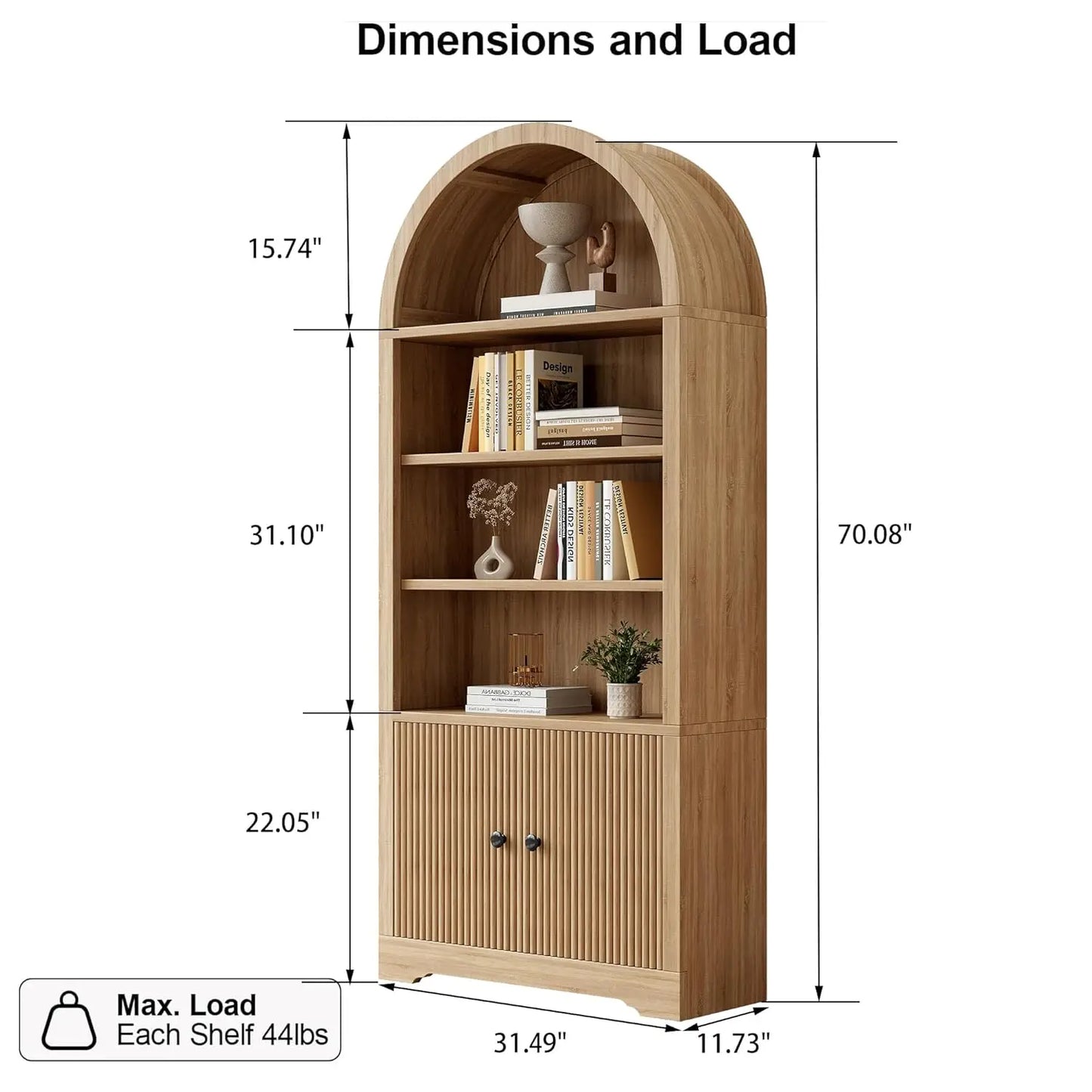 Arched Bookcase With Storage Door Included Six Tier Freestanding Cabinet