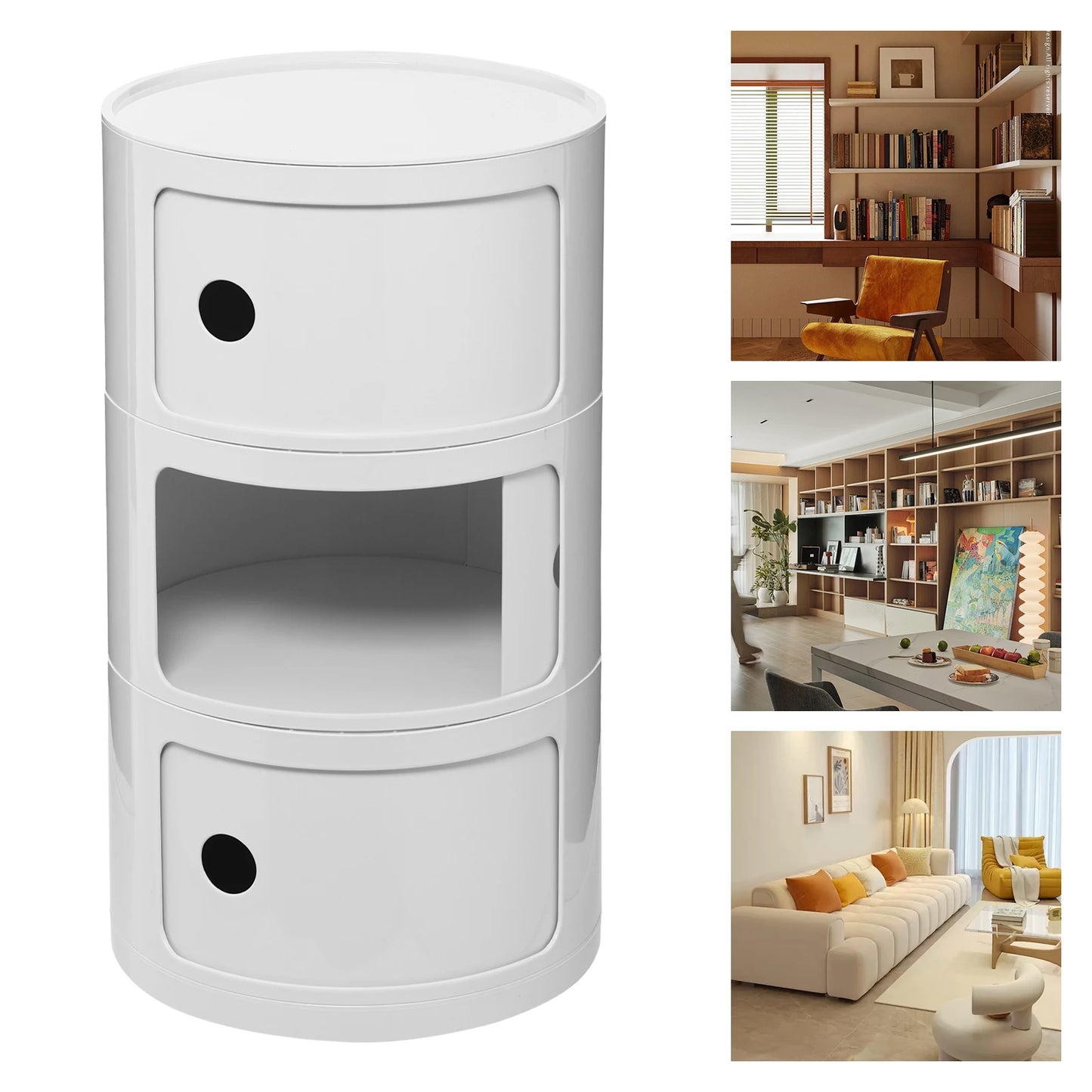 Round Bedside Cabinet With Three Drawers For Living Room