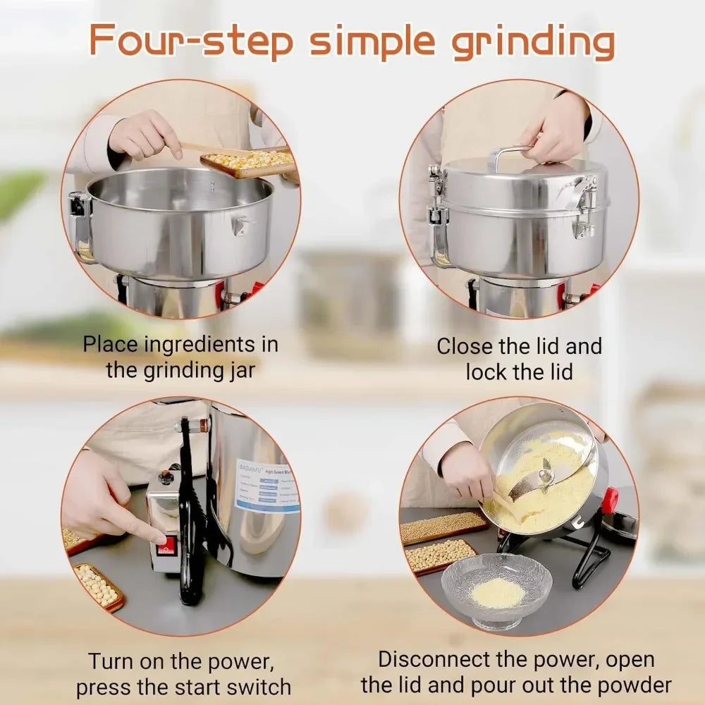 Electric Grain Mill Grinder 3000G 4000W Stainless Steel 304 Superfine