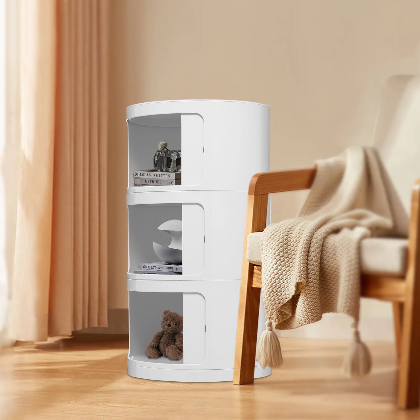 Round Bedside Cabinet With Three Drawers For Living Room