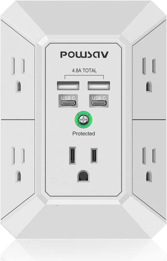 5-Outlet Power Strip With USB Ports And Surge Protector
