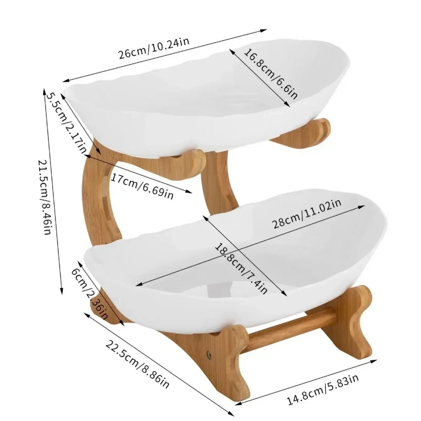 Two Tier Fruit Bowl With Bamboo Frame And Two PP Bowls