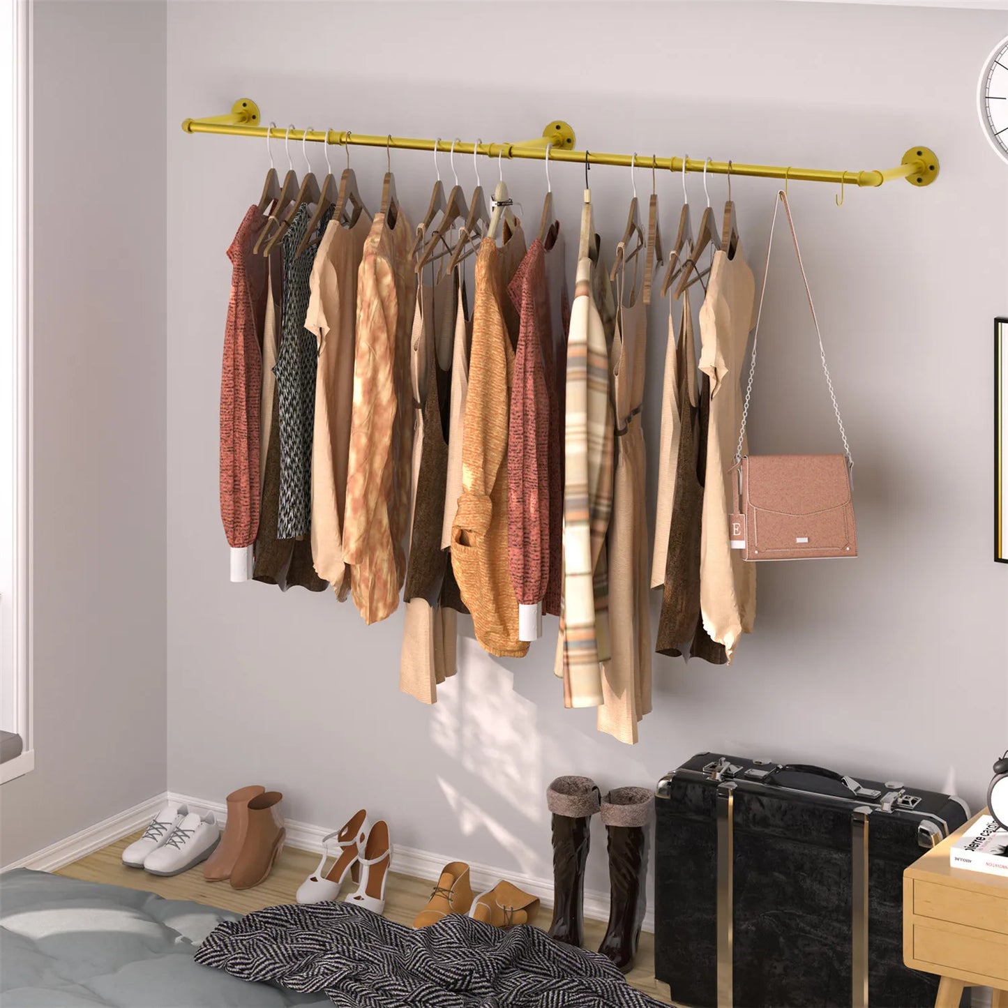Industrial Pipe Wall Mounted Clothing Rack Iron Garment Hanger