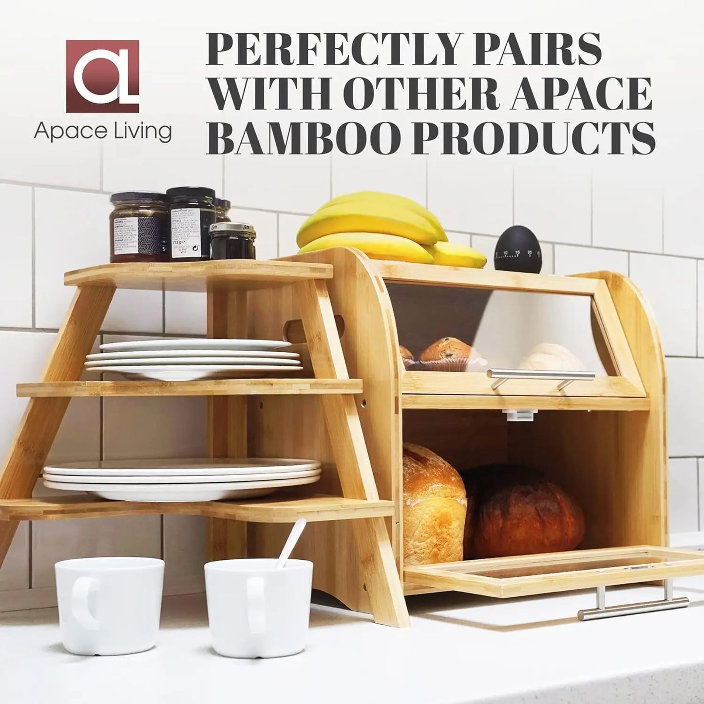 Bamboo Bread Box With Clear Windows And Air Vents Storage