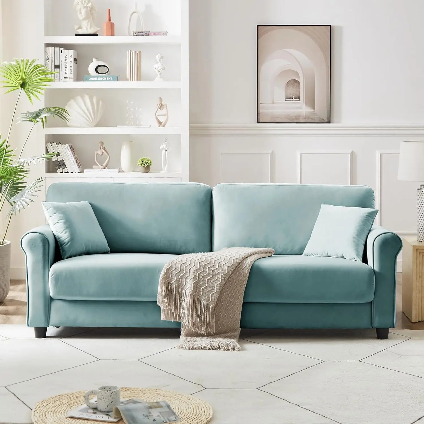 XIAOLANG Velvet Loveseat Sofa Modern L-Shaped 2-Seater Couch