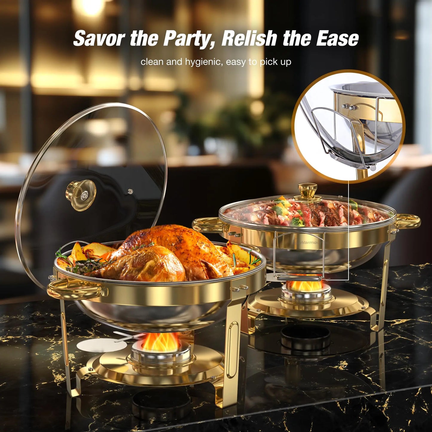 5Qt Round Stainless Steel Chafing Dish Set for Buffets and Parties