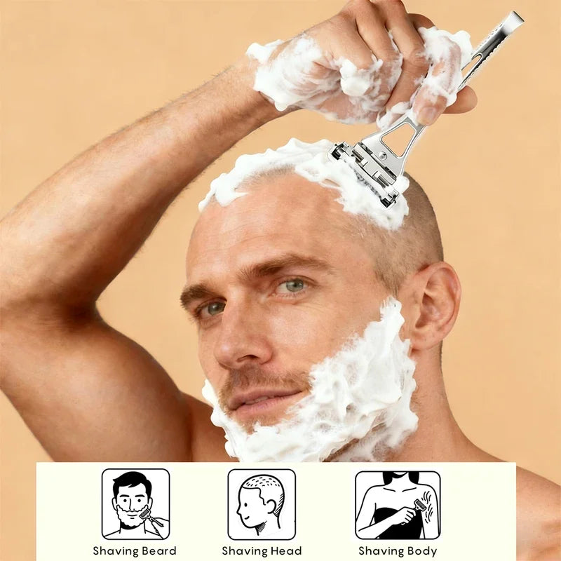 Shavcooo GP600 Glide 6.0 Pro Stainless Steel 4 Half Blades Safety Razor DIY Magnetic Rotate head Shaver for Men Shaving Kit Gift