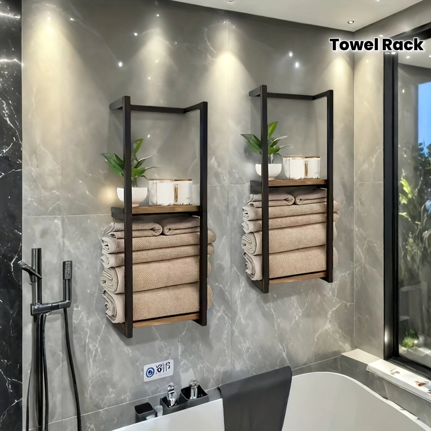 Two-Tier Carbon Steel French Country Wall Mounted Towel Rack