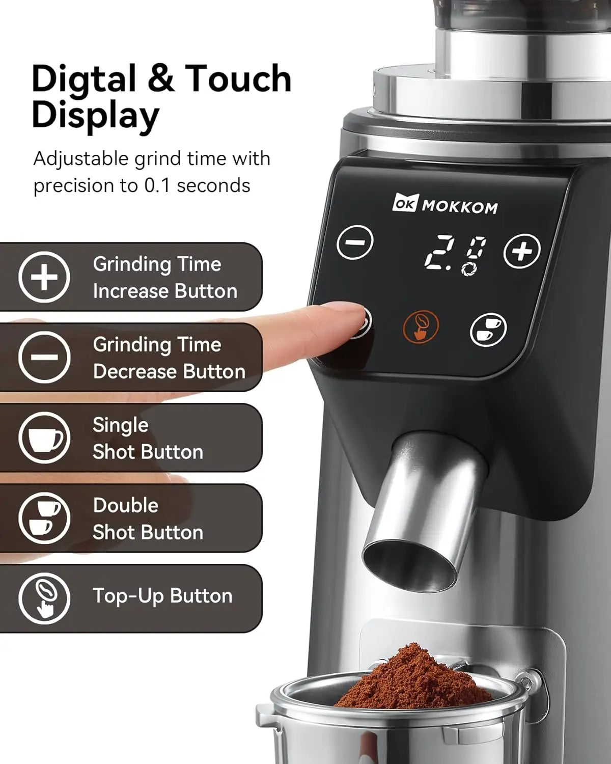 Flat Burr Coffee Grinder With Adjustable Timer LED Display