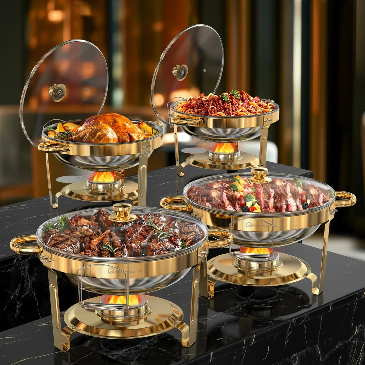 5Qt Round Stainless Steel Chafing Dish Set for Buffets and Parties