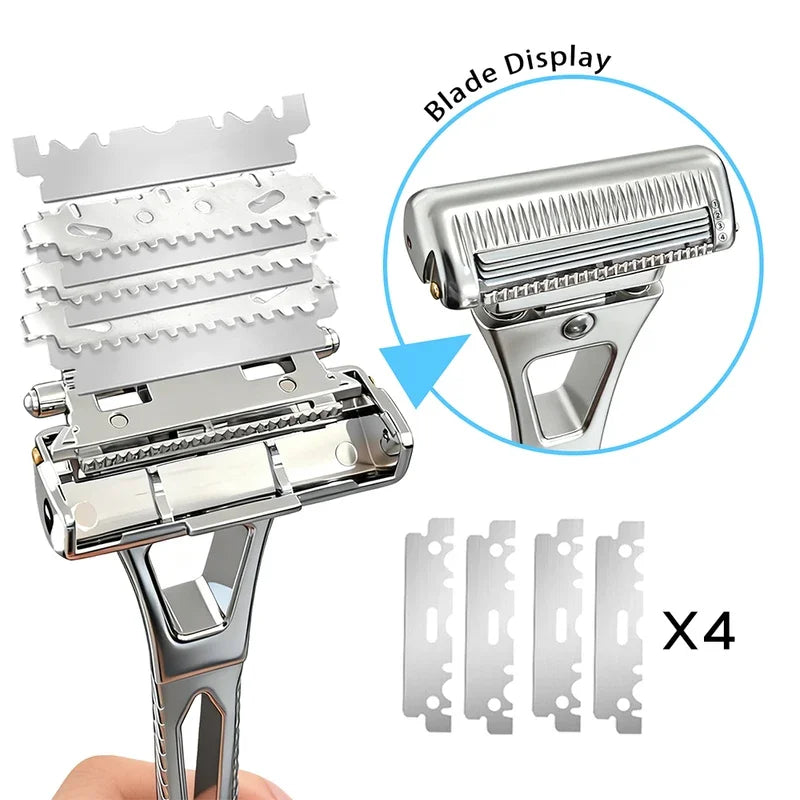 Shavcooo GP600 Glide 6.0 Pro Stainless Steel 4 Half Blades Safety Razor DIY Magnetic Rotate head Shaver for Men Shaving Kit Gift