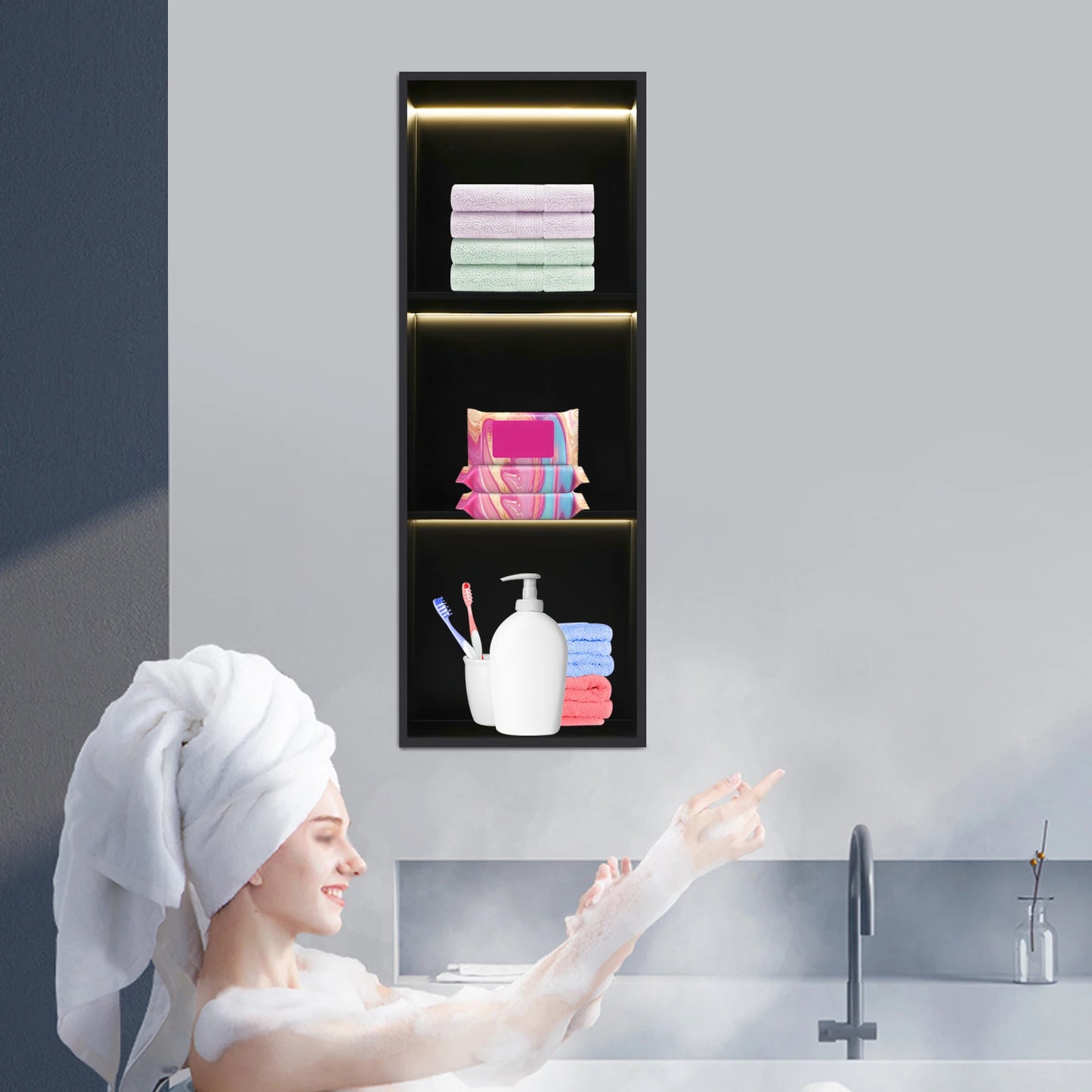 Stainless Steel Shower Niche With LED Light Two Or Three Tier Wall Storage