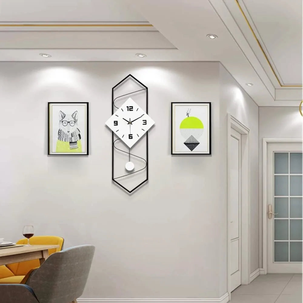 Silent Quartz Metal Wall Clock With Pendulum For Modern Decor