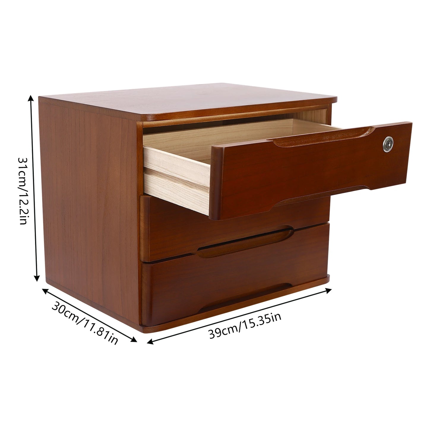 Wooden Desktop Storage Box Organizer With Lockable Drawers