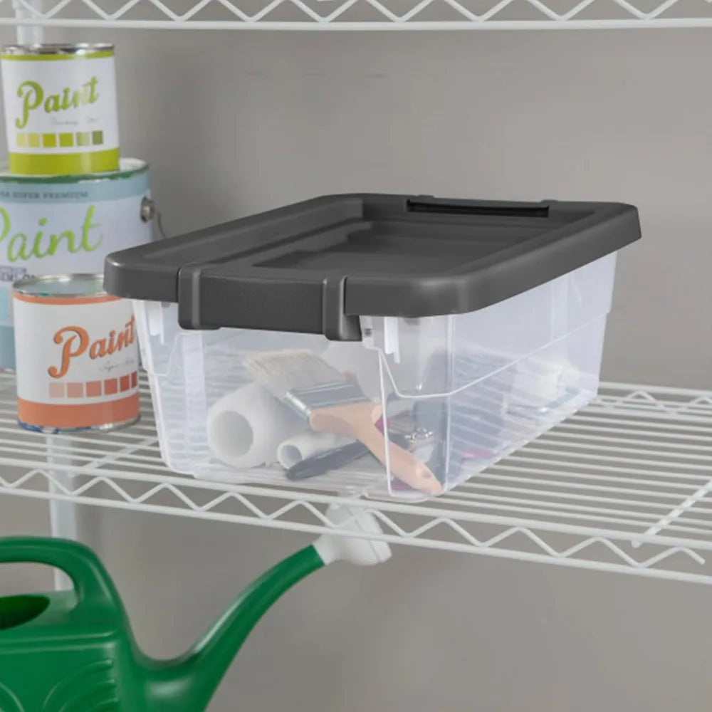 6 Pack Modular Stacker Plastic Storage Bins With Latching Lids