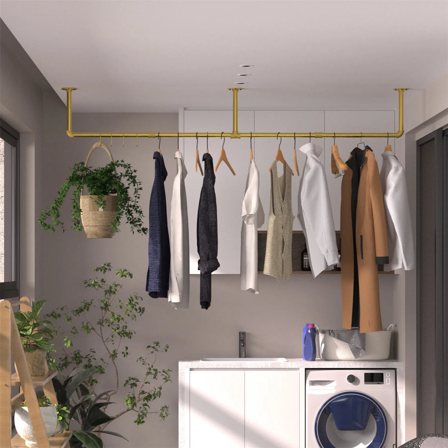 Industrial Pipe Wall Mounted Clothing Rack Iron Garment Hanger
