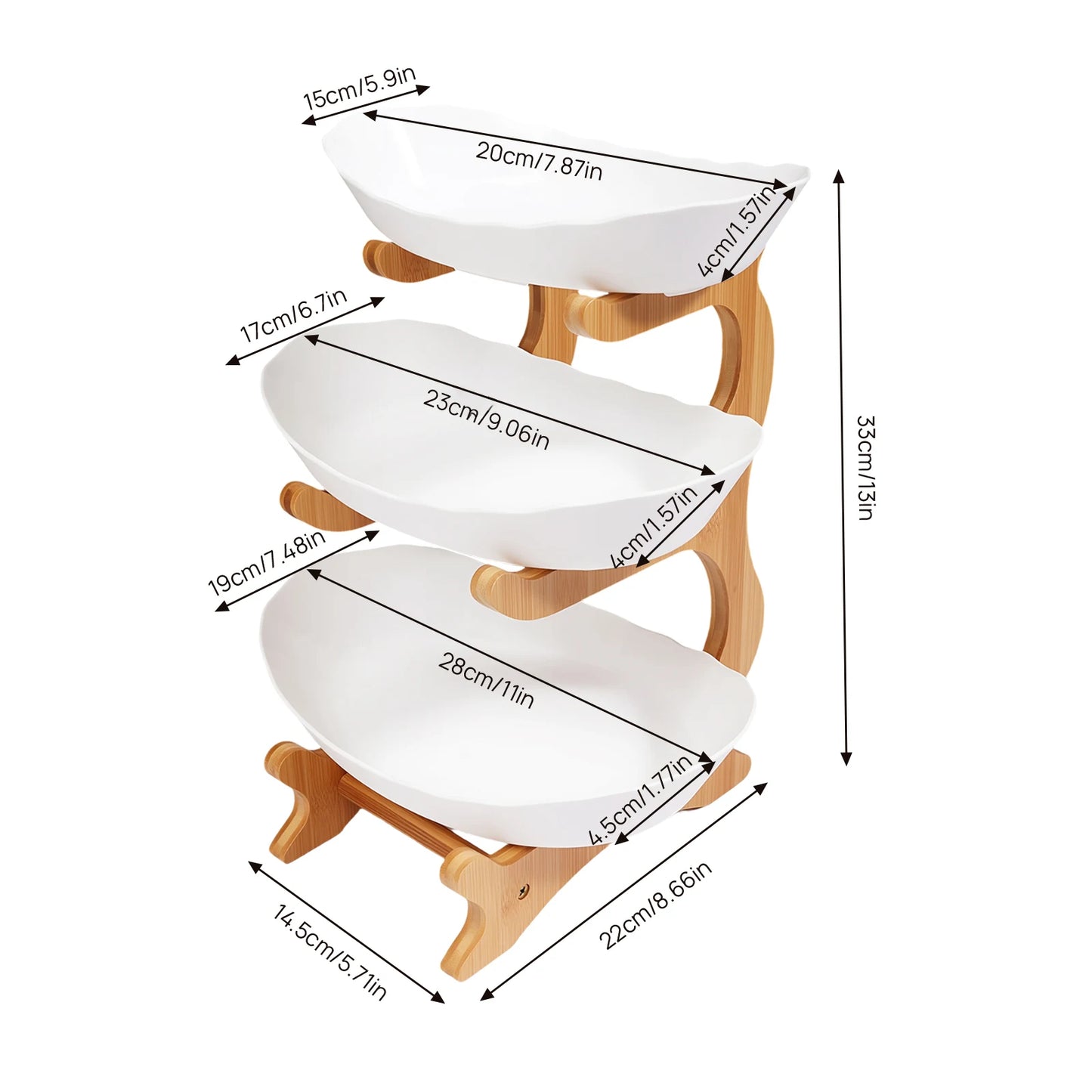 3-Tier Bamboo Wood Fruit Plate Stand for Parties and Desserts
