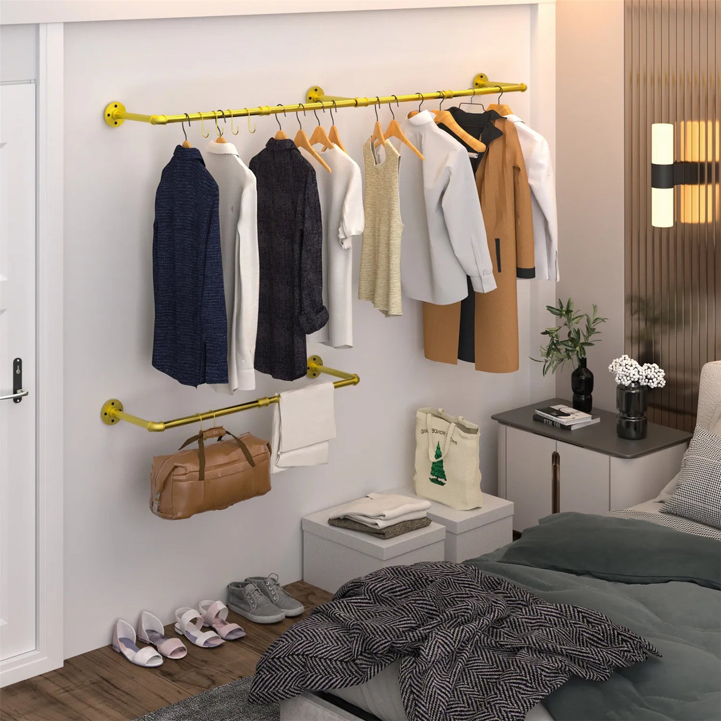 Industrial Pipe Wall Mounted Clothing Rack Iron Garment Hanger