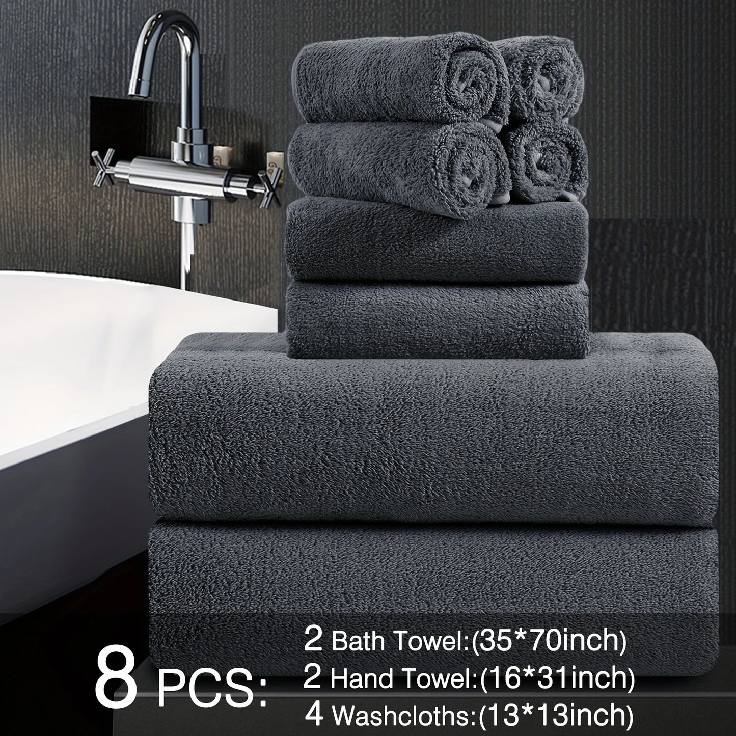 8pcs Oversized Bath Towels Set 35" x 70"- Includes 2 Large Bath Sheet & 4 Hand Towels & 4 Washcloths,Soft Absorbent & Quick Dry