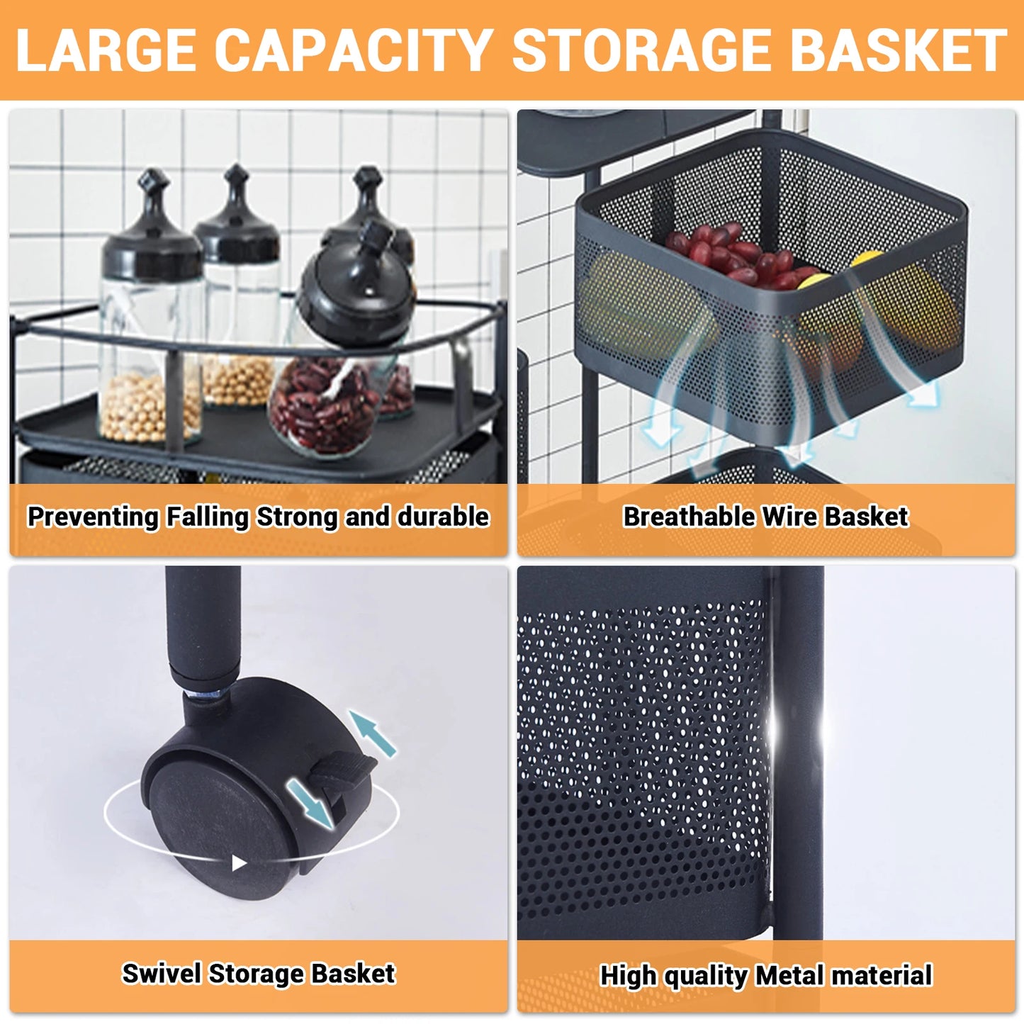 HobbyLane Five Layer Rotatable Trolley Storage Rack Steel Kitchen Organizer