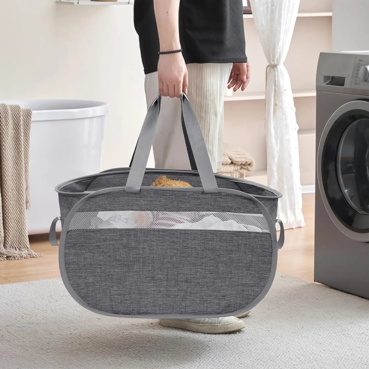 Collapsible Laundry Basket Foldable Pop Up Hamper With Handles Durable