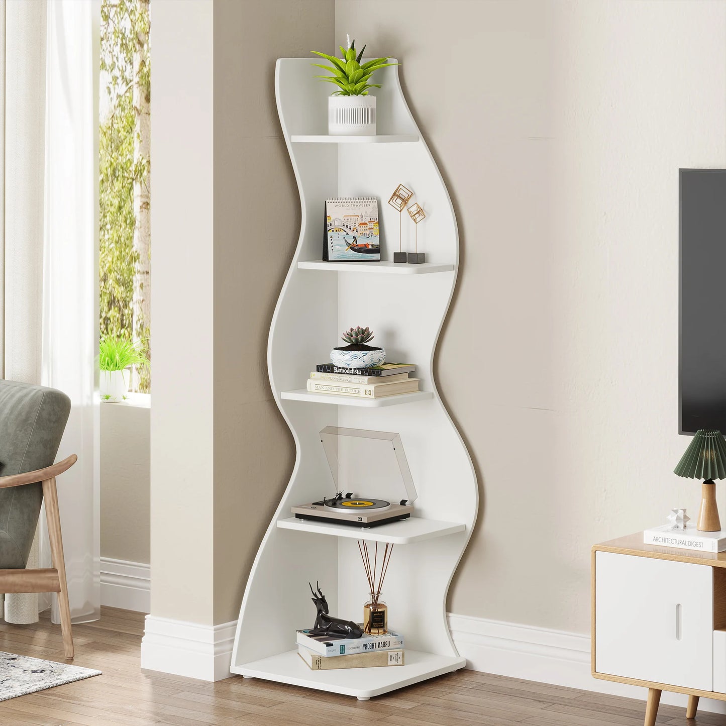 Tribesigns 5-Tier Corner Bookshelf Wall Plant Stand
