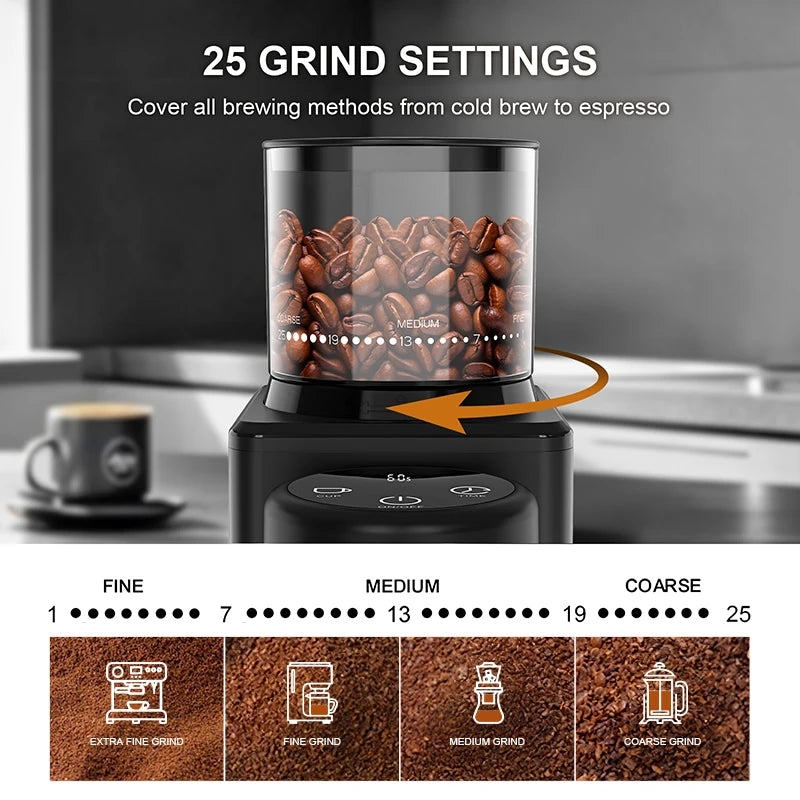 KIRAINAFLY Automatic Conical Burr Coffee Grinder Touchscreen