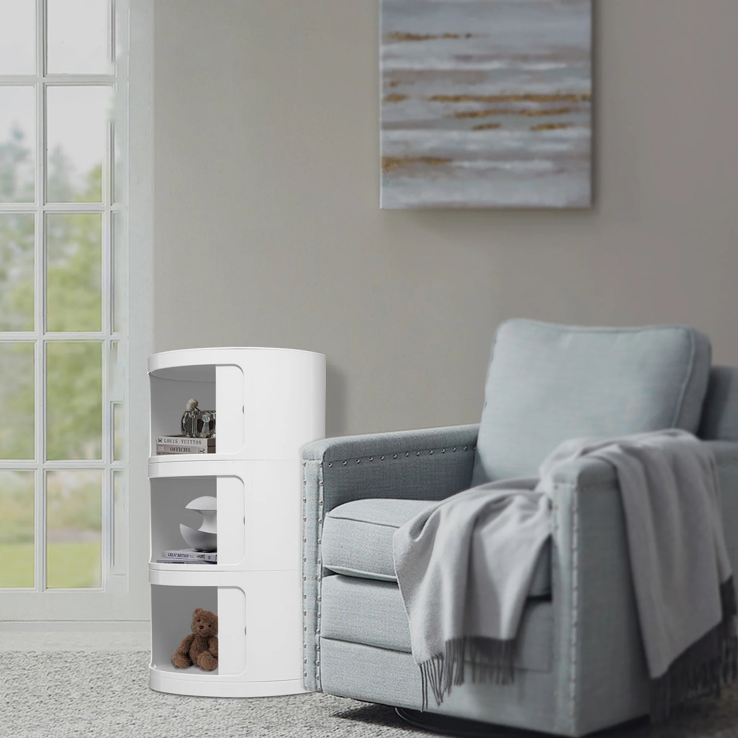 Round Bedside Cabinet With Three Drawers For Living Room