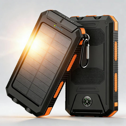 Solar Power Bank 10000mAh Fast Charging Dual USB IP65 Waterproof Shockproof External Charger