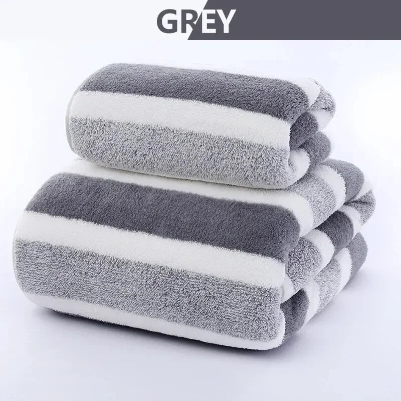 Striped Pattern Towel Set Quick Drying Absorbent Towels For Bathroom